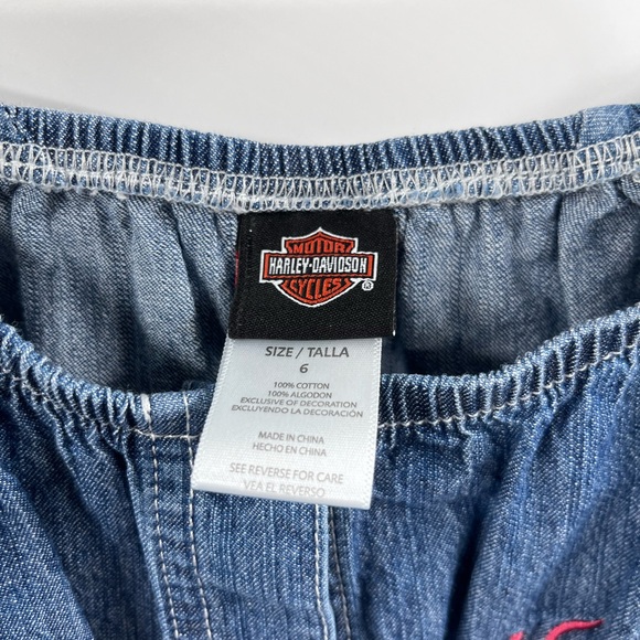 Harley Davidson Romper Girls 6 Blue Denim Floral Button Snap Jumpsuit - Picture 3 of 10